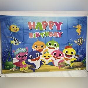 Baby Shark Happy Birthday Backdrop Banner 5x3 Ft. (Used)